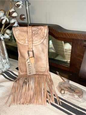 NWT Bed Stu Leather SANDY LANE II Oats Dip Dyed Fringe Crossbody Bag MSRP $165